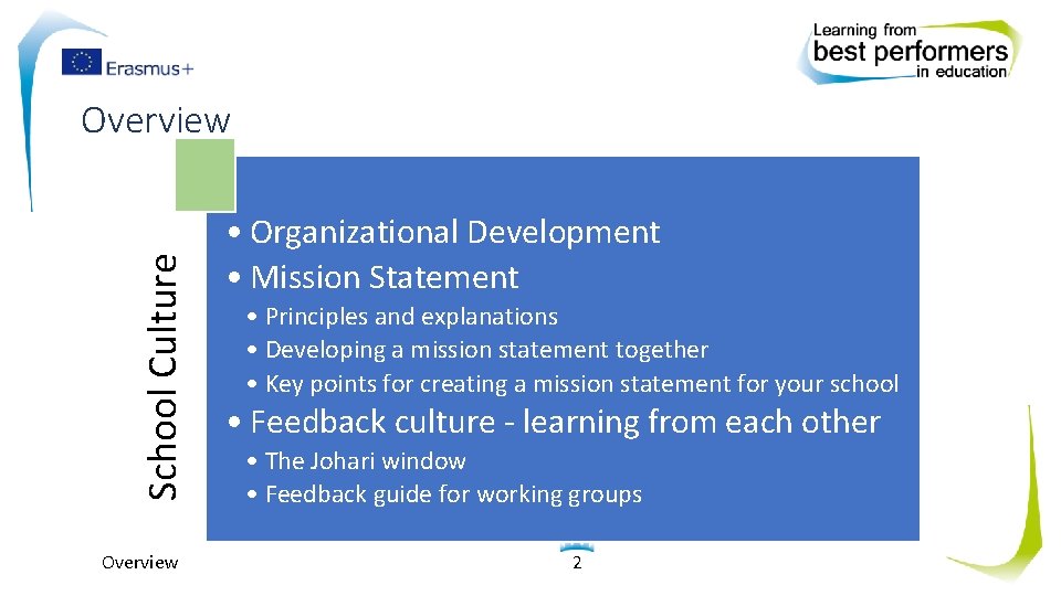 School Culture Overview • Organizational Development • Mission Statement • Principles and explanations •