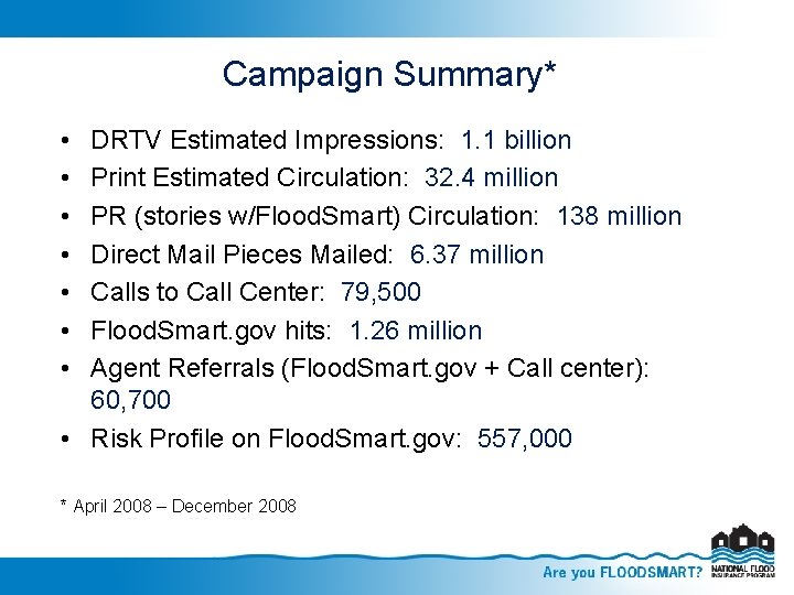 Campaign Summary* • • DRTV Estimated Impressions: 1. 1 billion Print Estimated Circulation: 32.
