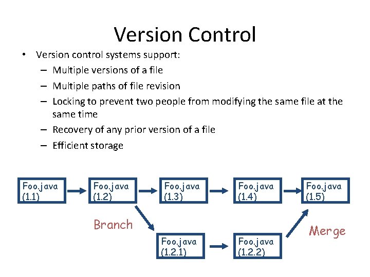 Version Control • Version control systems support: – Multiple versions of a file –
