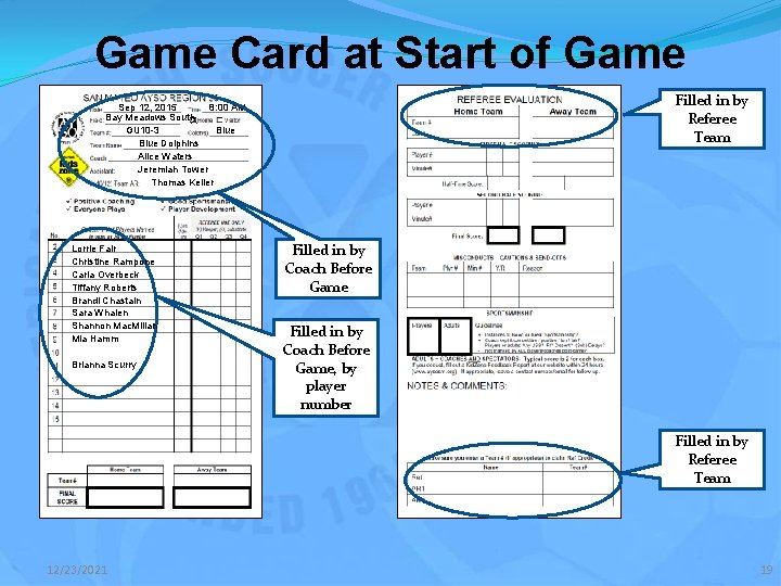 Game Card at Start of Game Filled in by Referee Team Sep 12, 2015