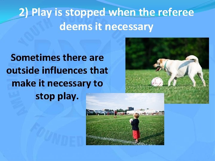 2) Play is stopped when the referee deems it necessary Sometimes there are outside