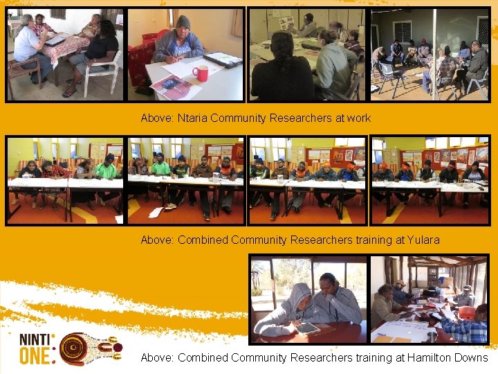Above: Ntaria Community Researchers at work Above: Combined Community Researchers training at Yulara Above: