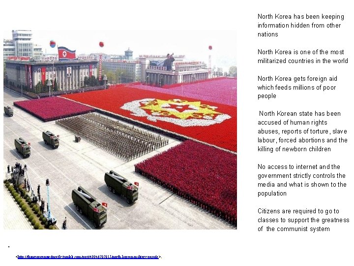 Current Profile of North Korea "North Korean Military Parade. " Tumblr. Austin Radcliffe, n.