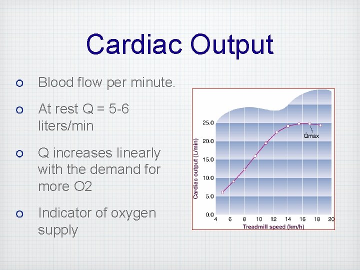 Cardiac Output Blood flow per minute. At rest Q = 5 -6 liters/min Q