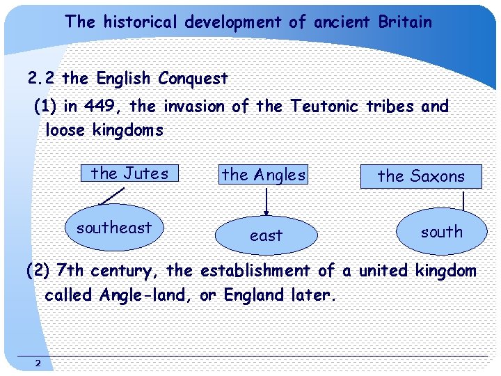 The historical development of ancient Britain 2. 2 the English Conquest (1) in 449,