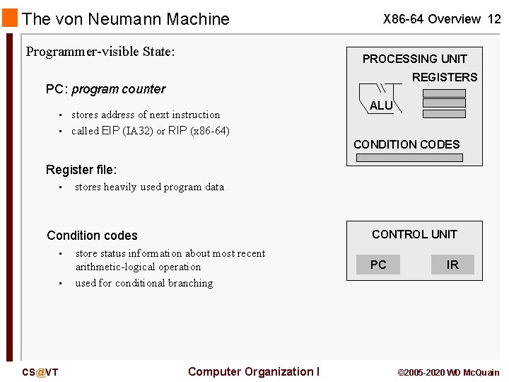 The von Neumann Machine Programmer-visible State: X 86 -64 Overview 12 PROCESSING UNIT REGISTERS