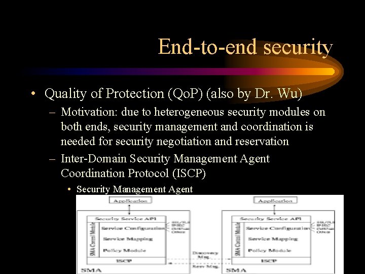 End-to-end security • Quality of Protection (Qo. P) (also by Dr. Wu) – Motivation: