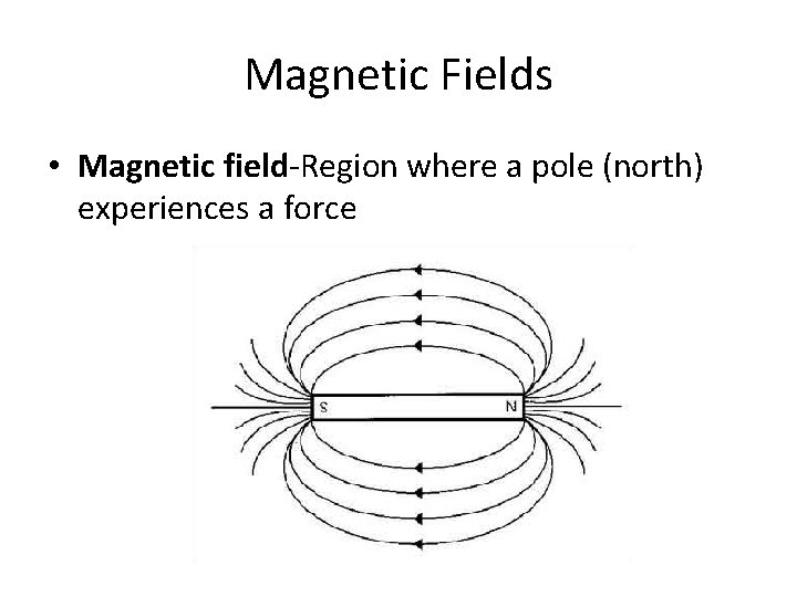 Magnetic Fields • Magnetic field-Region where a pole (north) experiences a force 