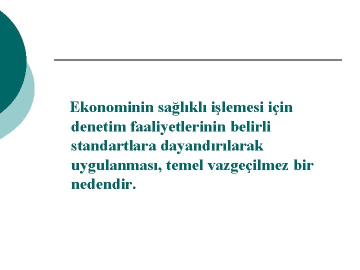 Ekonominin sağlıklı işlemesi için denetim faaliyetlerinin belirli standartlara dayandırılarak uygulanması, temel vazgeçilmez bir nedendir.