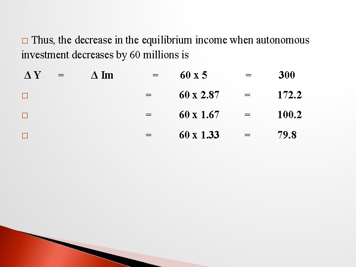 Thus, the decrease in the equilibrium income when autonomous investment decreases by 60 millions