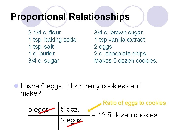 Proportional Relationships 2 1/4 c. flour 1 tsp. baking soda 1 tsp. salt 1