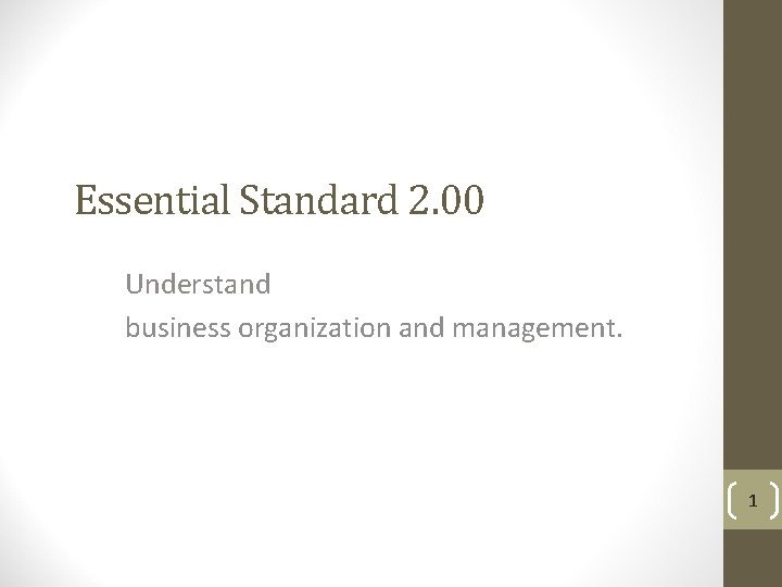 Essential Standard 2. 00 Understand business organization and management. 1 