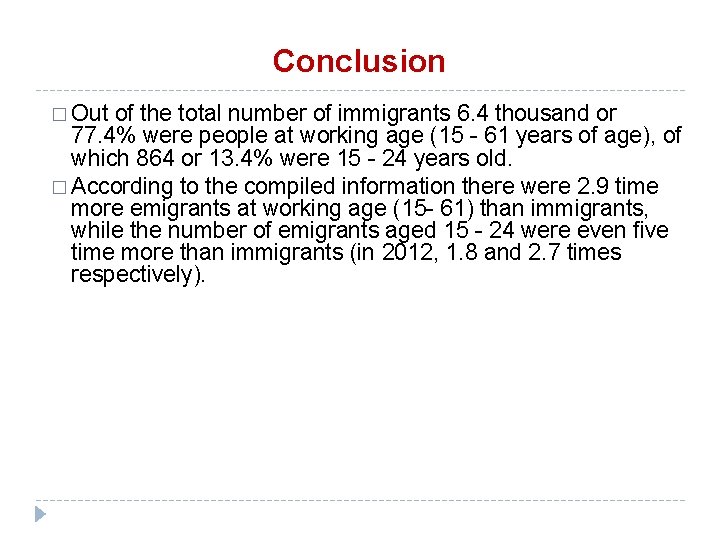 Conclusion � Out of the total number of immigrants 6. 4 thousand or 77.