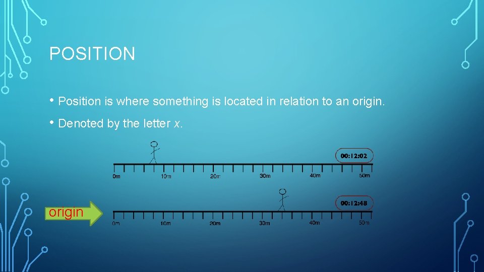 POSITION • Position is where something is located in relation to an origin. •