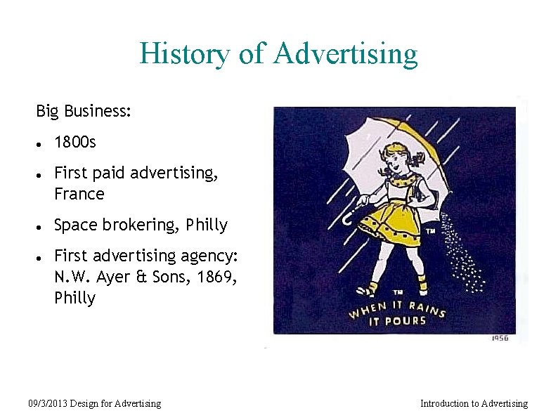 History of Advertising Big Business: 1800 s First paid advertising, France Space brokering, Philly