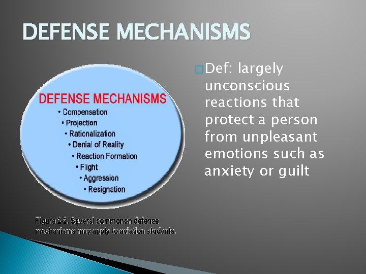 DEFENSE MECHANISMS � Def: largely unconscious reactions that protect a person from unpleasant emotions