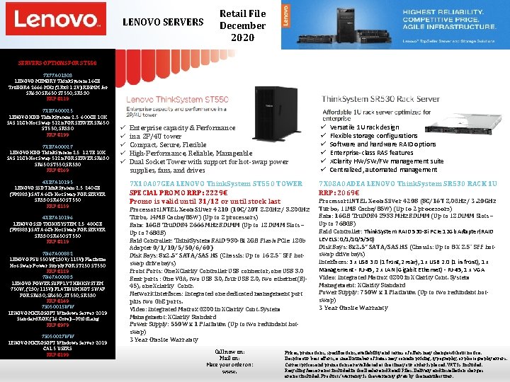 LENOVO SERVERS Retail File December 2020 SERVERS OPTIONS FOR ST 550 7 X 77
