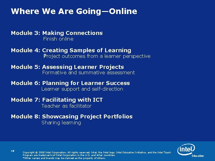 Where We Are Going—Online Module 3: Making Connections Finish online Module 4: Creating Samples Where We Are Going—Online Module 3: Making Connections Finish online Module 4: Creating Samples