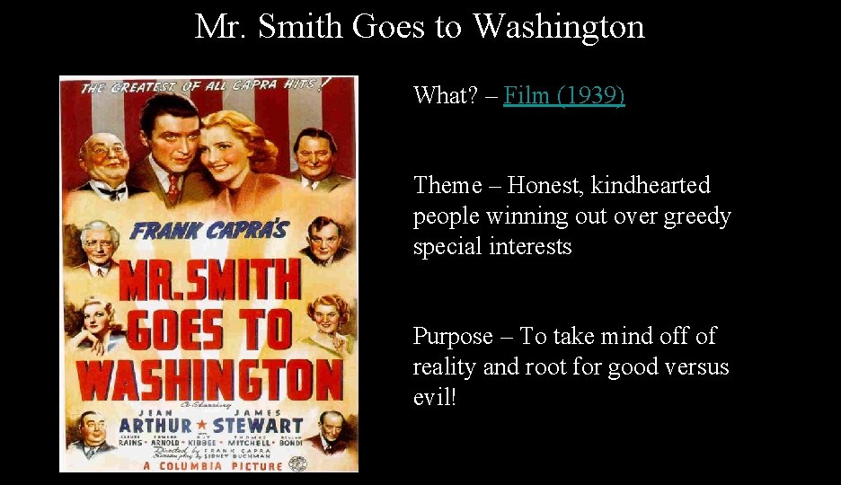 Mr. Smith Goes to Washington What? – Film (1939) Theme – Honest, kindhearted people