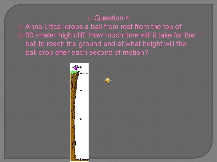 Question 4 � Anna Litical drops a ball from rest from the top of