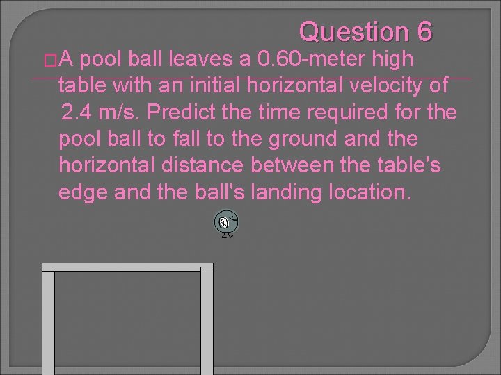 �A Question 6 pool ball leaves a 0. 60 -meter high table with an