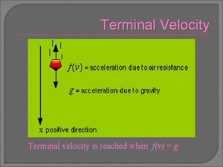 Terminal Velocity �Abc Terminal velocity is reached when f(v) = g 