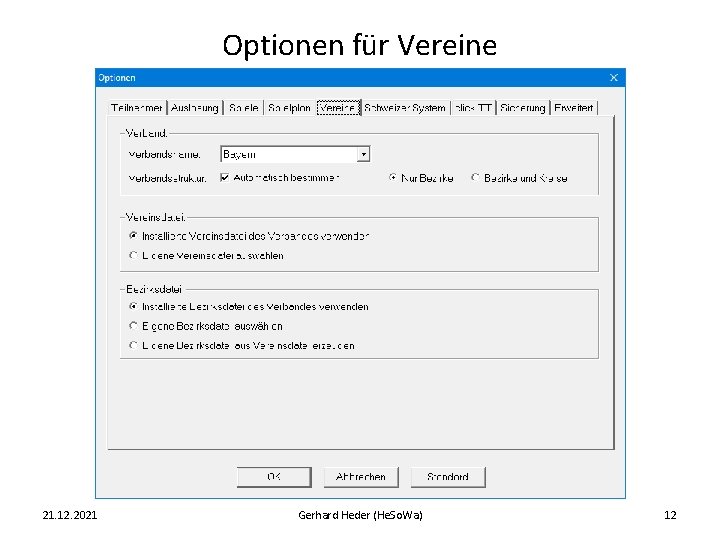 Optionen für Vereine 21. 12. 2021 Gerhard Heder (He. So. Wa) 12 