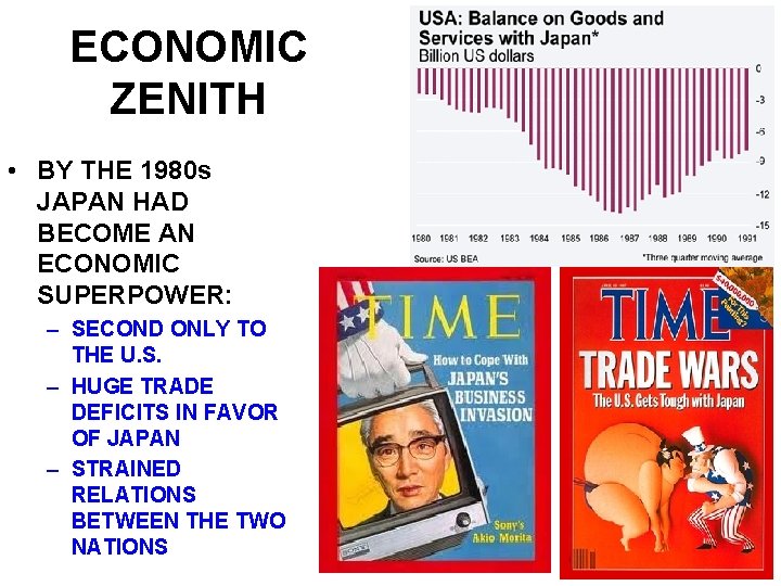 ECONOMIC ZENITH • BY THE 1980 s JAPAN HAD BECOME AN ECONOMIC SUPERPOWER: –