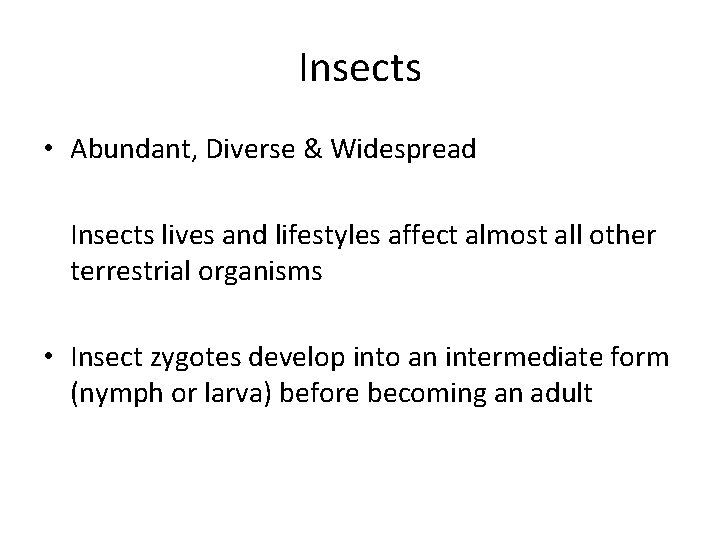 Insects • Abundant, Diverse & Widespread Insects lives and lifestyles affect almost all other