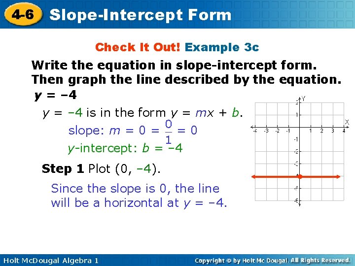 4 -6 Slope-Intercept Form Check It Out! Example 3 c Write the equation in