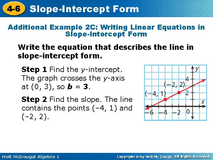 4 -6 Slope-Intercept Form Additional Example 2 C: Writing Linear Equations in Slope-Intercept Form