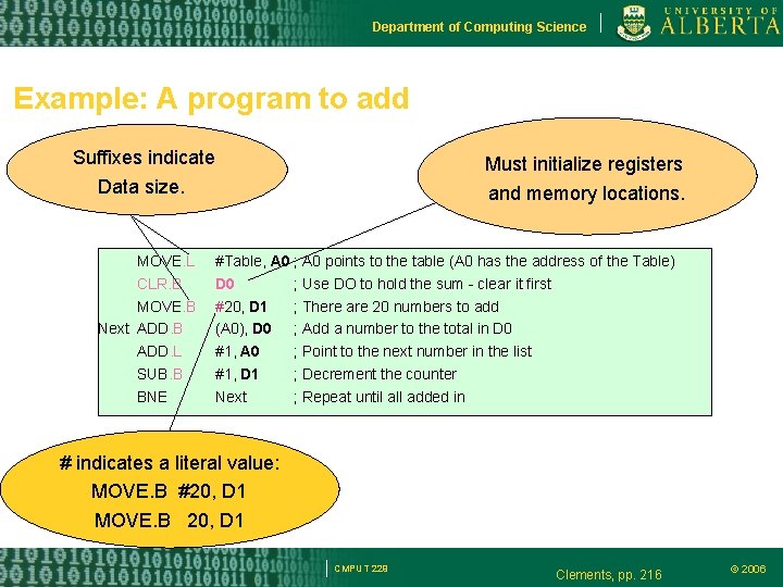 Department of Computing Science Example: A program to add Suffixes indicate Data size. MOVE.