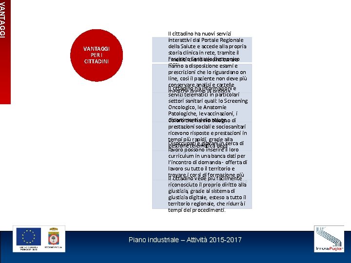 VANTAGGI PER I CITTADINI Il cittadino ha nuovi servizi interattivi dal Portale Regionale della