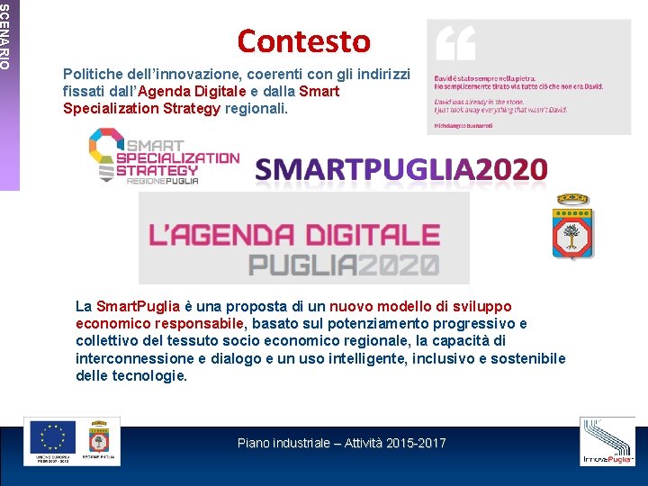 SCENARIO Contesto Politiche dell’innovazione, coerenti con gli indirizzi fissati dall’Agenda Digitale e dalla Smart