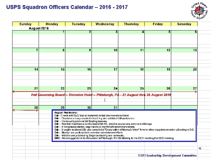 USPS Squadron Officers Calendar – 2016 - 2017 10 USPS Leadership Development Committee 