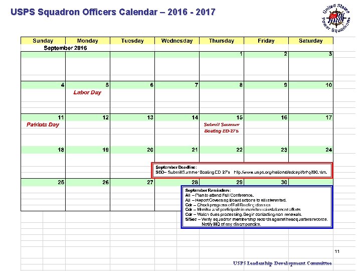 USPS Squadron Officers Calendar – 2016 - 2017 11 USPS Leadership Development Committee 