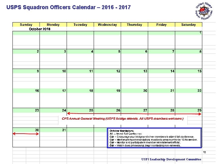 USPS Squadron Officers Calendar – 2016 - 2017 12 USPS Leadership Development Committee 