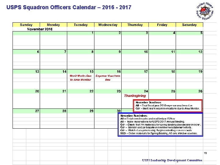 USPS Squadron Officers Calendar – 2016 - 2017 13 USPS Leadership Development Committee 