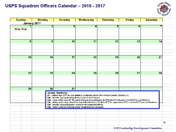 USPS Squadron Officers Calendar – 2016 - 2017 15 USPS Leadership Development Committee 