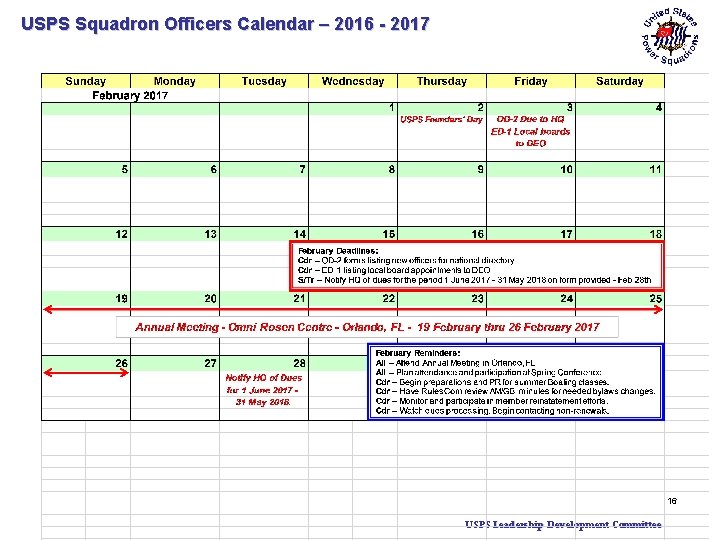 USPS Squadron Officers Calendar – 2016 - 2017 16 USPS Leadership Development Committee 