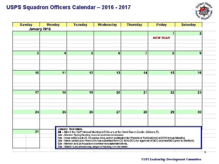 USPS Squadron Officers Calendar – 2016 - 2017 3 USPS Leadership Development Committee 