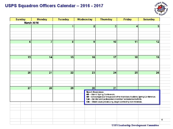 USPS Squadron Officers Calendar – 2016 - 2017 5 USPS Leadership Development Committee 
