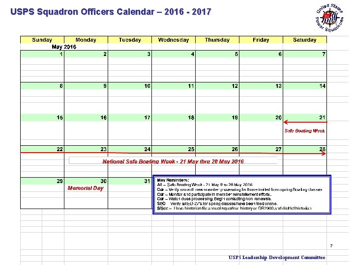 USPS Squadron Officers Calendar – 2016 - 2017 7 USPS Leadership Development Committee 