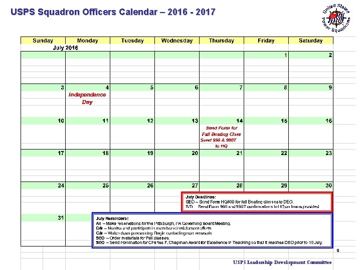 USPS Squadron Officers Calendar – 2016 - 2017 9 USPS Leadership Development Committee 