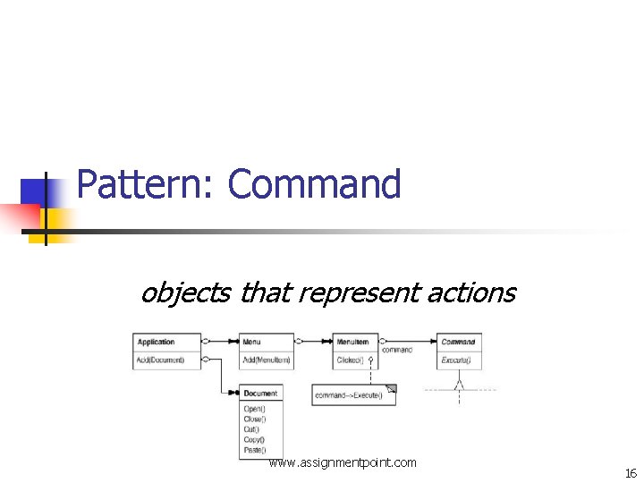 Pattern: Command objects that represent actions www. assignmentpoint. com 16 Pattern: Command objects that represent actions www. assignmentpoint. com 16