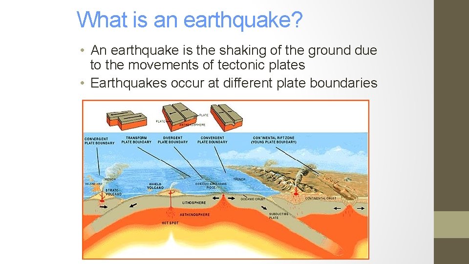What is an earthquake? • An earthquake is the shaking of the ground due