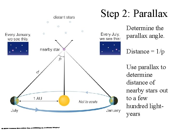 Step 2: Parallax Determine the parallax angle. Distance = 1/p Use parallax to determine Step 2: Parallax Determine the parallax angle. Distance = 1/p Use parallax to determine