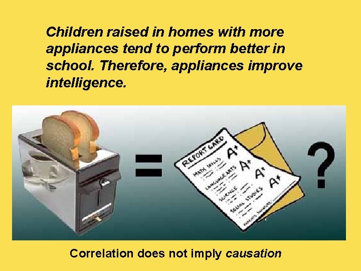 Children raised in homes with more appliances tend to perform better in school. Therefore,