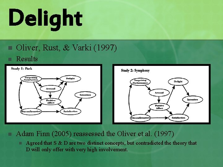 Delight n Oliver, Rust, & Varki (1997) n Results n Adam Finn (2005) reassessed