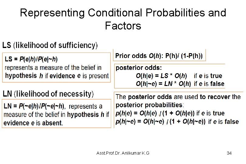 Representing Conditional Probabilities and Factors Asst. Prof. Dr. Anilkumar K. G 34 